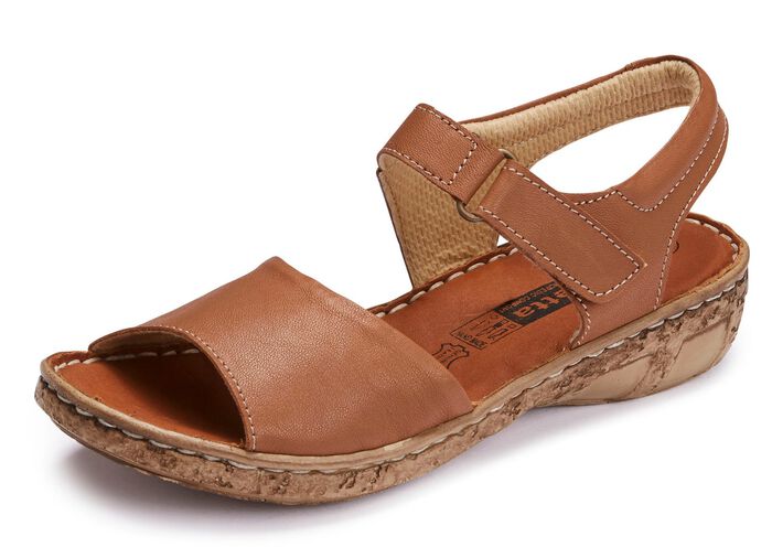 ELENA EDEN, modische Damen-Sandalen, Weite G, mit Klettverschluss COGNAC