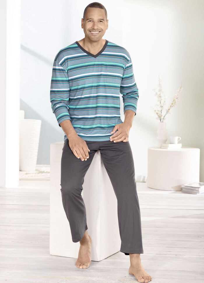 Schlafanzug mit V-Ausschnitt und offenen Abschl&uuml;ssen 