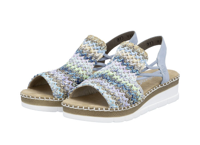 Rieker, sommerliche Damen-Sandalen, mit seitlichen Elastik-Bandagen HELLBLAU-BUNT