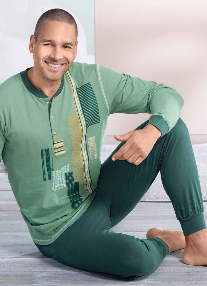 Schlafanzug mit Knopfleiste und B&uuml;ndchenabschl&uuml;ssen 