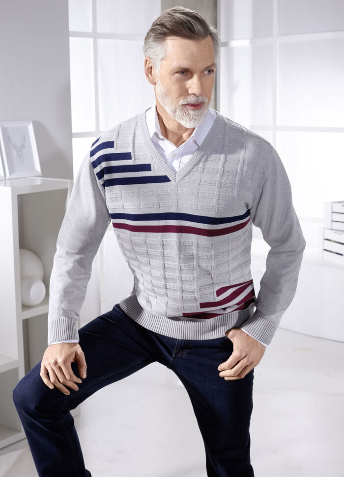 Klassischer Pullover mit V-Ausschnitt in 3 Farben SILBER