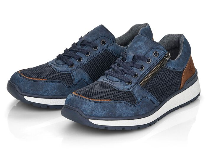 Rieker, bequeme Herren-Sneaker, Weite H, mit herausnehmbarem Fussbett BLAU-BRAUN