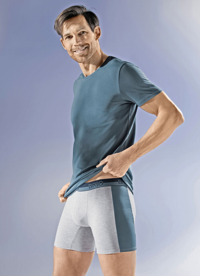 Dreierpack Shirts mit Elastan 2X RAUCHBLAU, 1X GRAU MELIERT