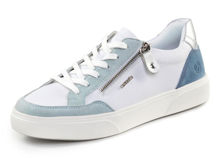 Remonte Sneaker aus Nappa- und Veloursleder mit Metallic-Besatz BLAU-WEISS-SILBER