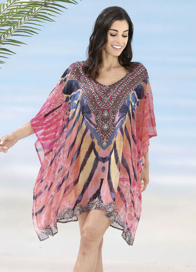 Laurina Tunika mit Schmucksteinchen, leicht transparent 