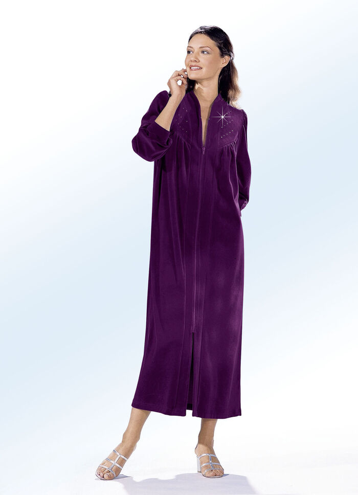 Hausmantel mit Strasszier AUBERGINE