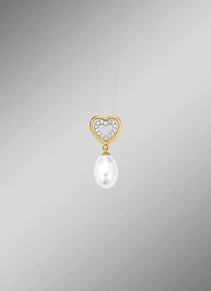Herz-Anh&auml;nger mit S&uuml;sswasser-Zuchtperle und synth. Zirkonia 