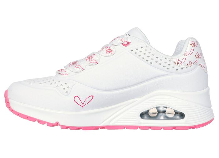 SKECHERS Schn&uuml;r-Sneaker mit niedlichen Herzchen bedruckt WEISS-PINK