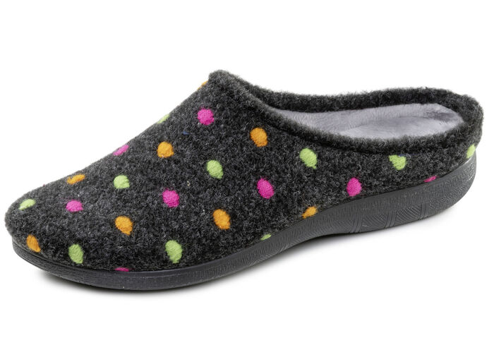 Laurina, klassische Damen-Haussschuhe, mit Pünktchen-Stickerei ANTHRAZIT