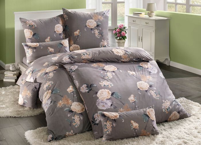 Microfaser Bettw&auml;sche-Garnitur mit Reissverschluss GRAU