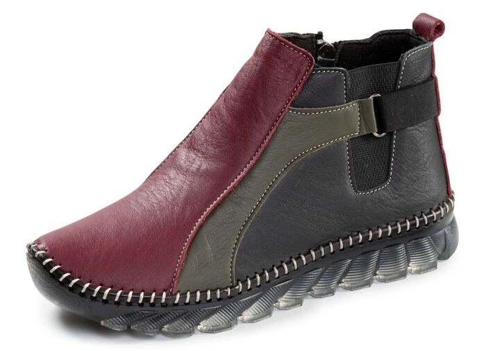 Gemini, trendige Damen-Boots, Weite G, mit herausnehmbarem Fussbett BORDEAUX-SCHWARZ-KHAKI