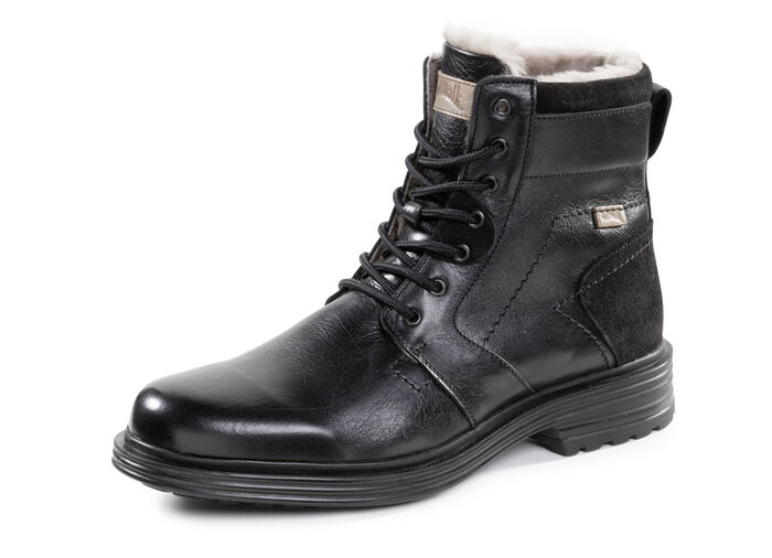 Schnür-Stiefel mit echtem Lammfellfutter SCHWARZ