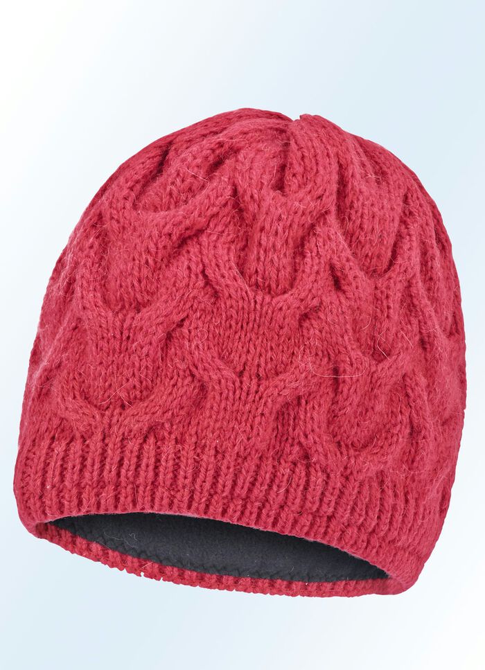 Warme Damen-Mütze, mit angesagtem Zopfmuster ROT