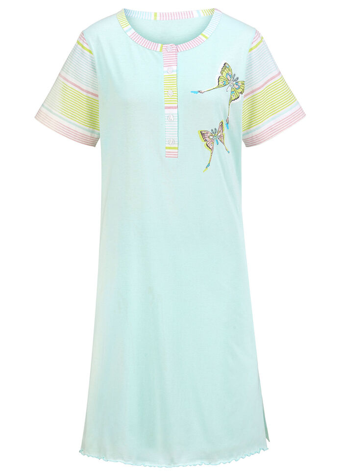 Zweierpack Nachthemden, Kurzarm mit Knopfleiste 1X MINT, 1X ZARTROSA