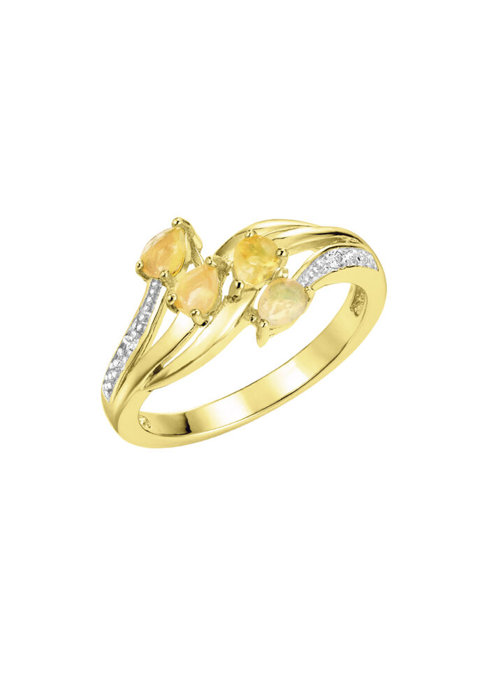 Damenring mit echt Feueropal und 2 Diamanten 