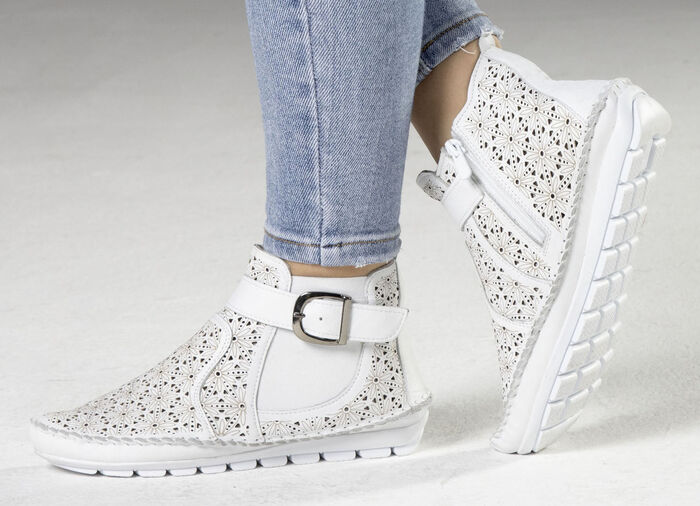 Gemini, sommerliche Damen-Stiefeletten, Weite G, mit herausnehmbarem Fussbett WEISS