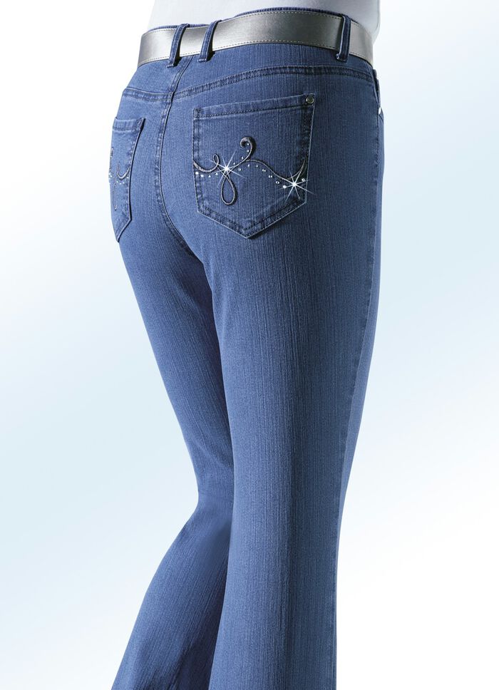 Jeans verziert mit funkelnden Strasssteinen JEANSBLAU