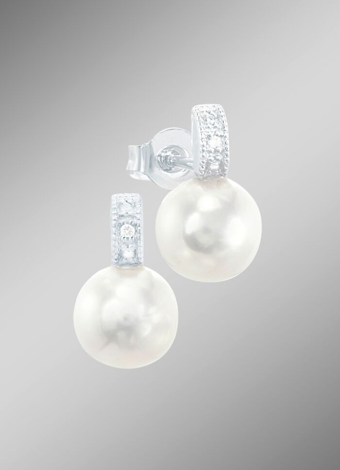 Ohrstecker mit S&uuml;sswasser-Zuchtperle und Brillanten 
