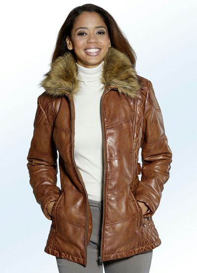 Lederjacke mit modischer Rautensteppung 