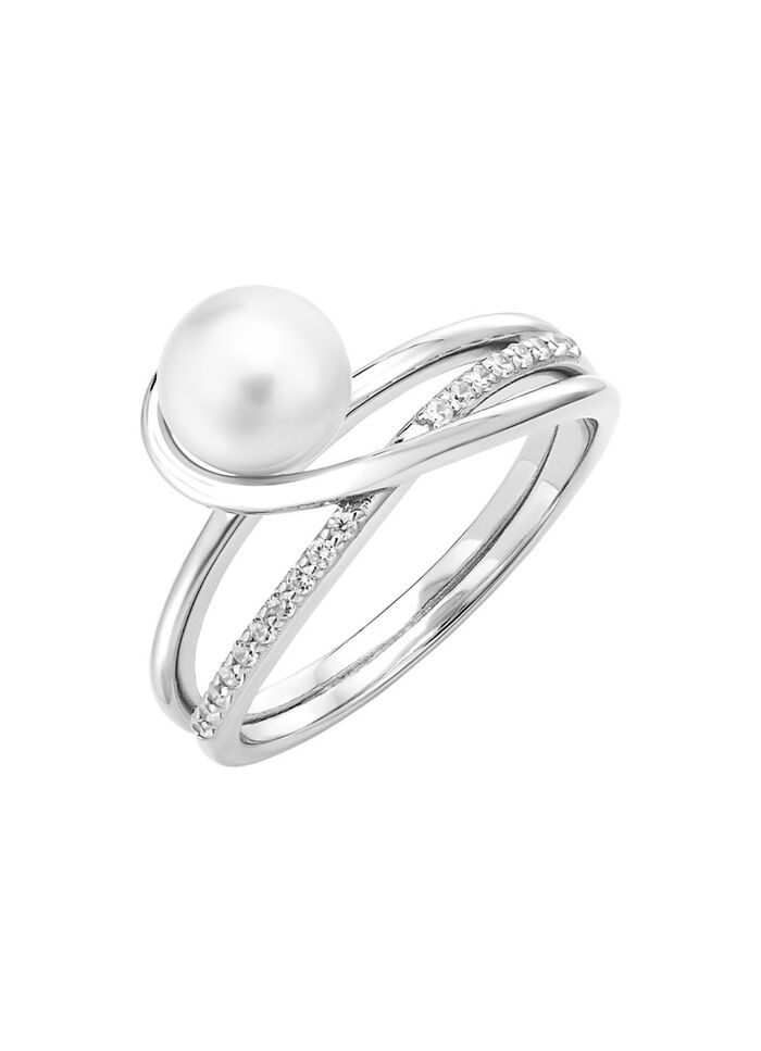 Damenring mit Süsswasser-Zuchtperle und synth. Zirkonia 