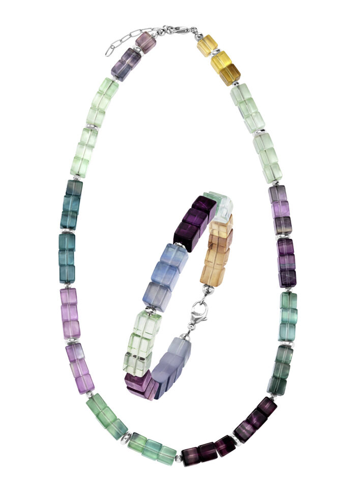 Wunderschöne Garnitur mit Hämatit, beh. und Fluorit in Multicolor 