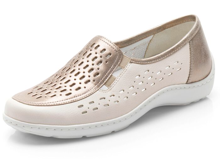Waldl&auml;ufer, sommerliche Damen-Slipper, Weite H, mit herausnehmbarem Fussbett BEIGE-BRONZE