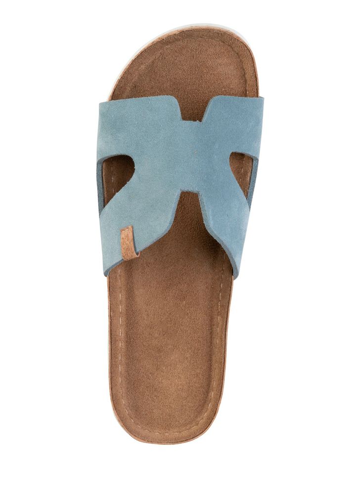 ELENA EDEN, sommerliche Damen-Pantoletten, aus Leder BLEU