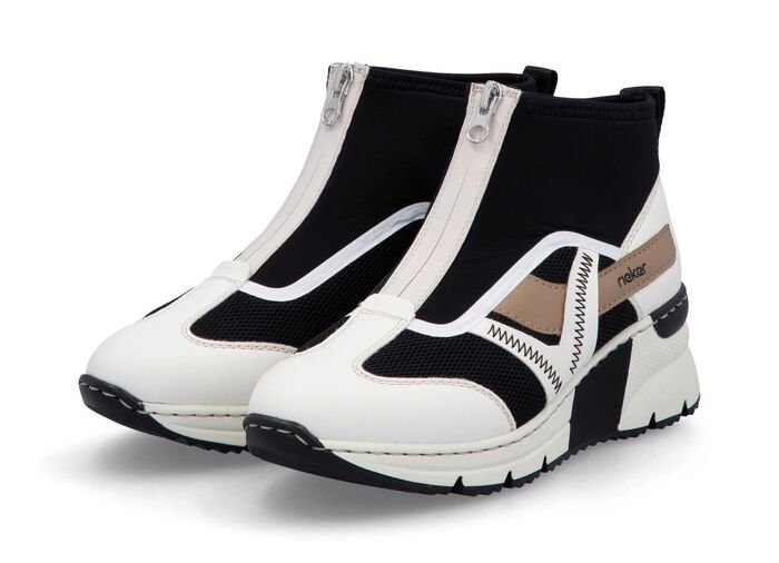 Rieker, stylische Damen-Boots, Weite G, mit herausnehmbarem Fussbett CREME-SCHWARZ-BRAUN