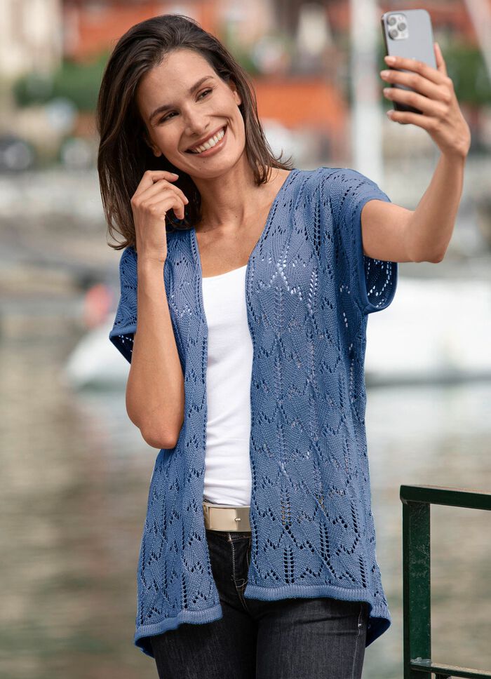 Gilet mit Ajourmuster JEANSBLAU MELIERT