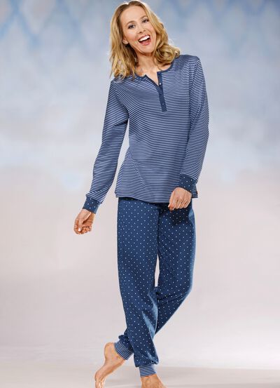 Interlock Pyjama, Langarm mit Knopfleiste und Bündchen 