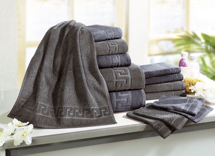 Frottierserie mit Mäander-Jacquard-Struktur ANTHRAZIT