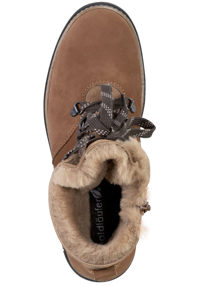 Waldl&auml;ufer Schn&uuml;r-Stiefelette mit kuscheligem Kragen aus Lammfell BRAUN