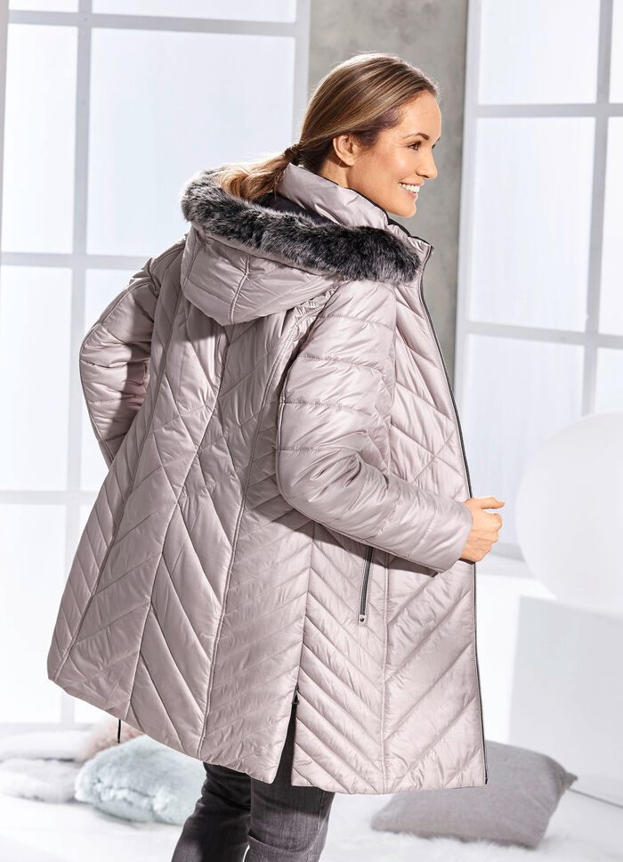 Kurzmantel mit abnehmbarem Kunstpelz-Besatz CAPPUCCINO