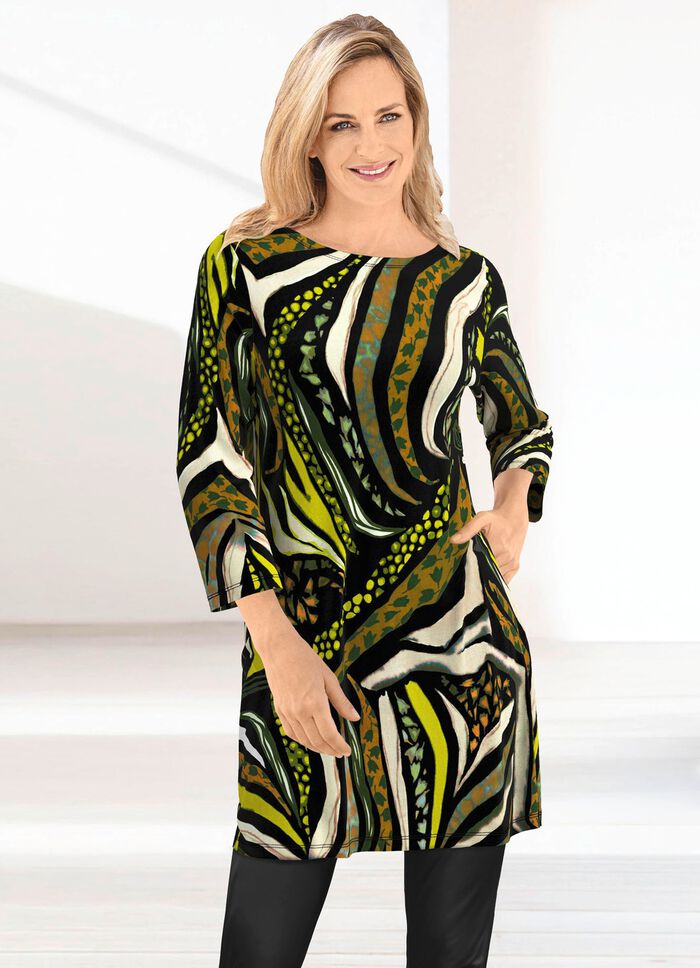 Longshirt mit modisch flachem Halsausschnitt  SCHWARZ-KHAKI-LIMONE