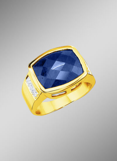 Massiver Herrenring mit Safir und Diamanten 