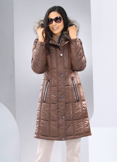 Kurzmantel mit abnehmbarem Kunstpelz-Besatz 