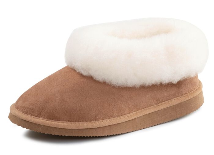 ELENA EDEN, warme Damen-Hausschuhe, Weite G, mit Lammfell TABAKBRAUN