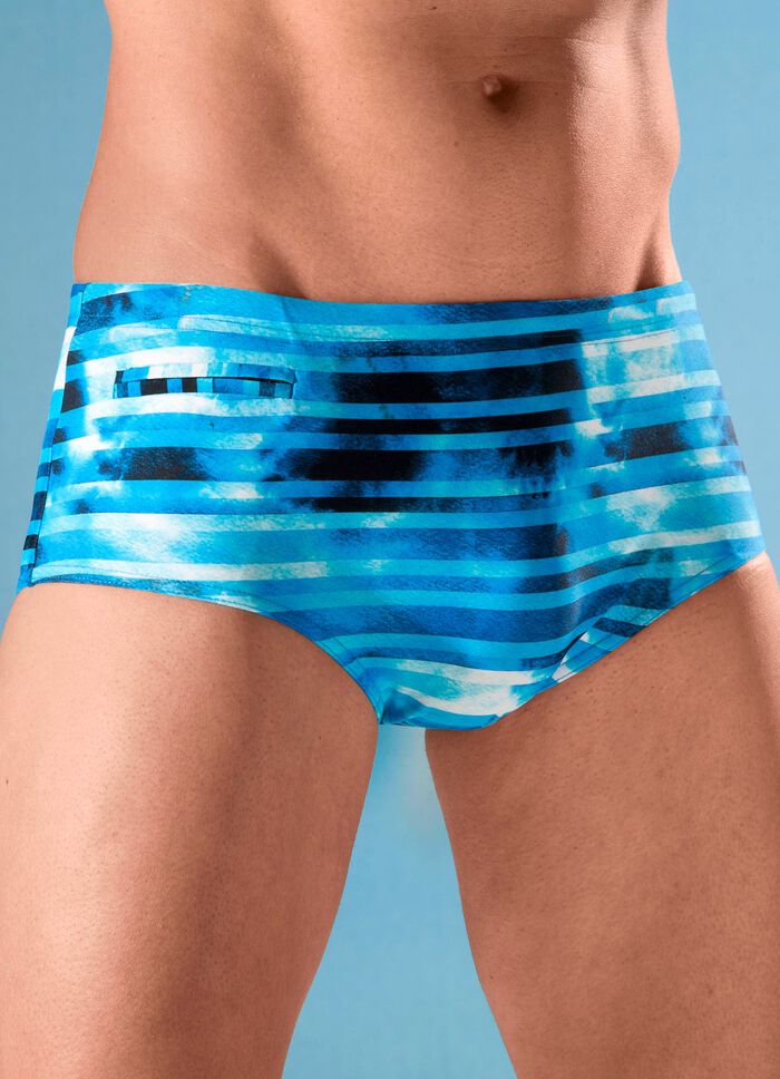 Badehose in h&ouml;herer Slipform mit Streifendessin 