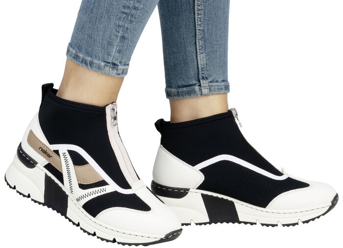 Rieker Bootie mit Schaft aus elastischem Textil CREME-SCHWARZ-BRAUN