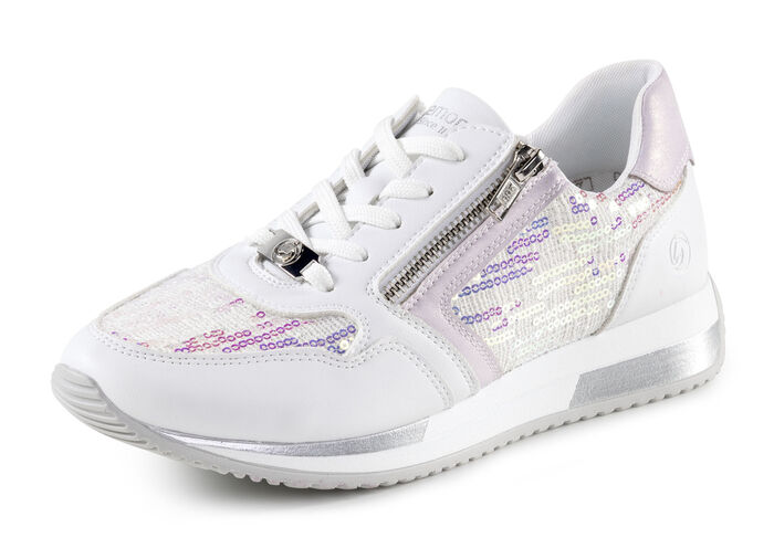 Sneaker in interessant geprägtem Materialmix WEISS-HELLFLIEDER