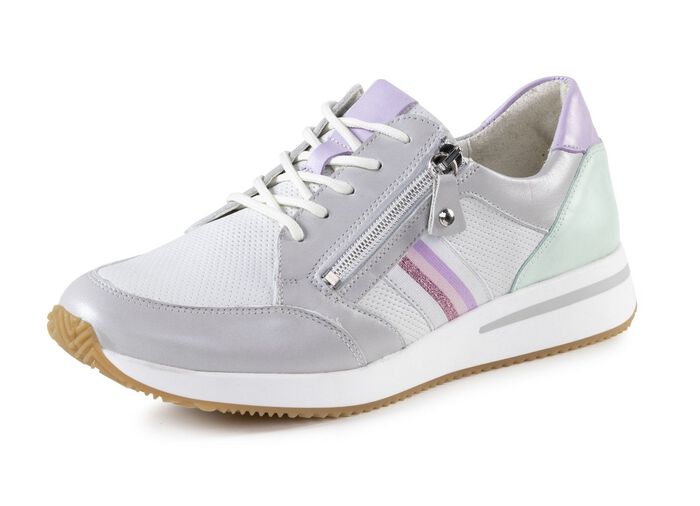 Waldl&auml;ufer Schn&uuml;rschuh mit zart schimmerndem Nappaleder mit Textil-Besatz SILBERGRAU-MULTICOLOR