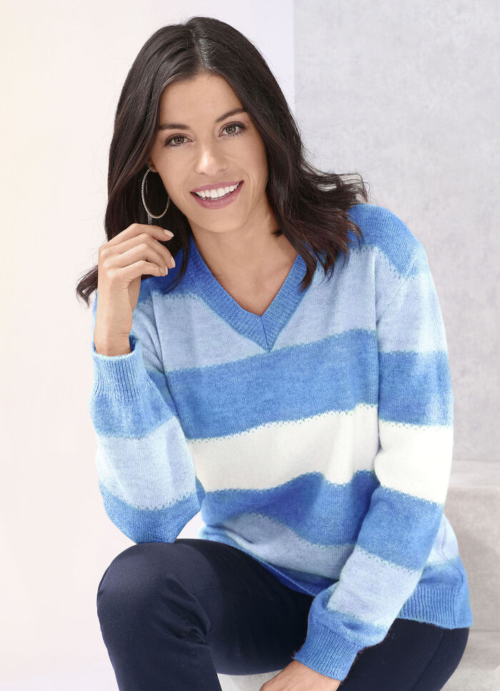 Pullover in sehr flauschigem Material BLAU-HELLBLAU-ECRU