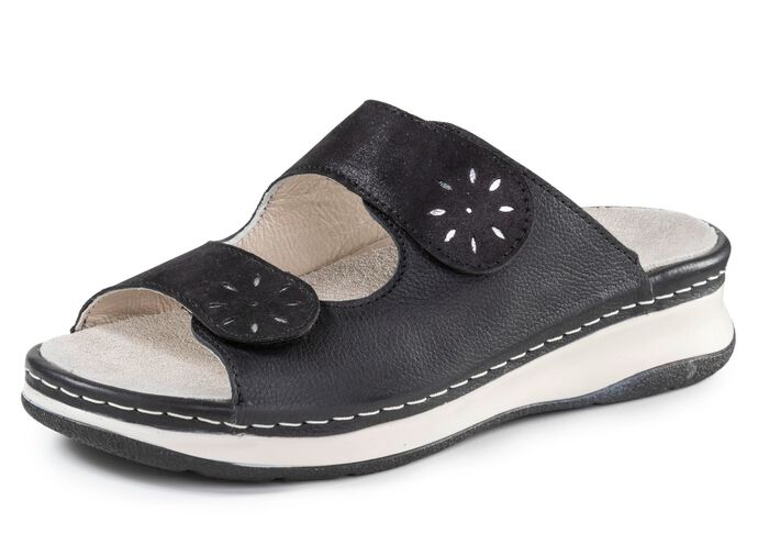 ELENA EDEN, bequeme Damen-Pantoletten, Weite H, mit herausnehmbarem Fussbett SCHWARZ