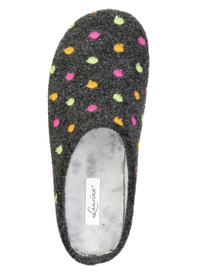 Laurina, klassische Damen-Haussschuhe, mit Pünktchen-Stickerei ANTHRAZIT
