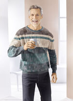 Rundhalspullover mit Strukturmix in 2 Farben PETROL-BEIGE-BRAUN