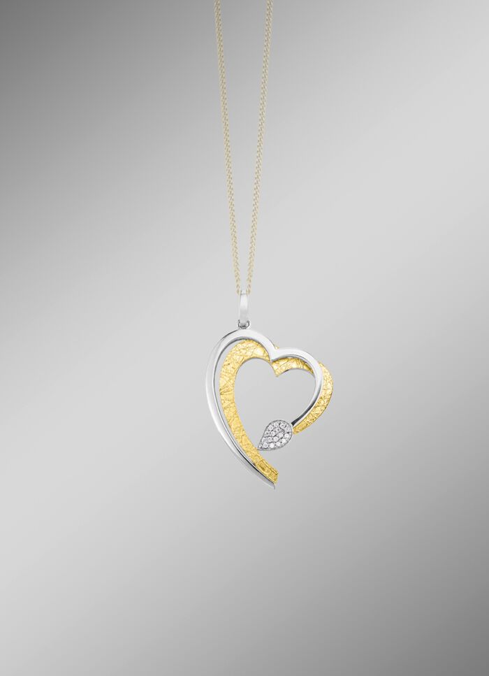 Herz-Anh&auml;nger in Bicolor mit synth. Zirkonia 