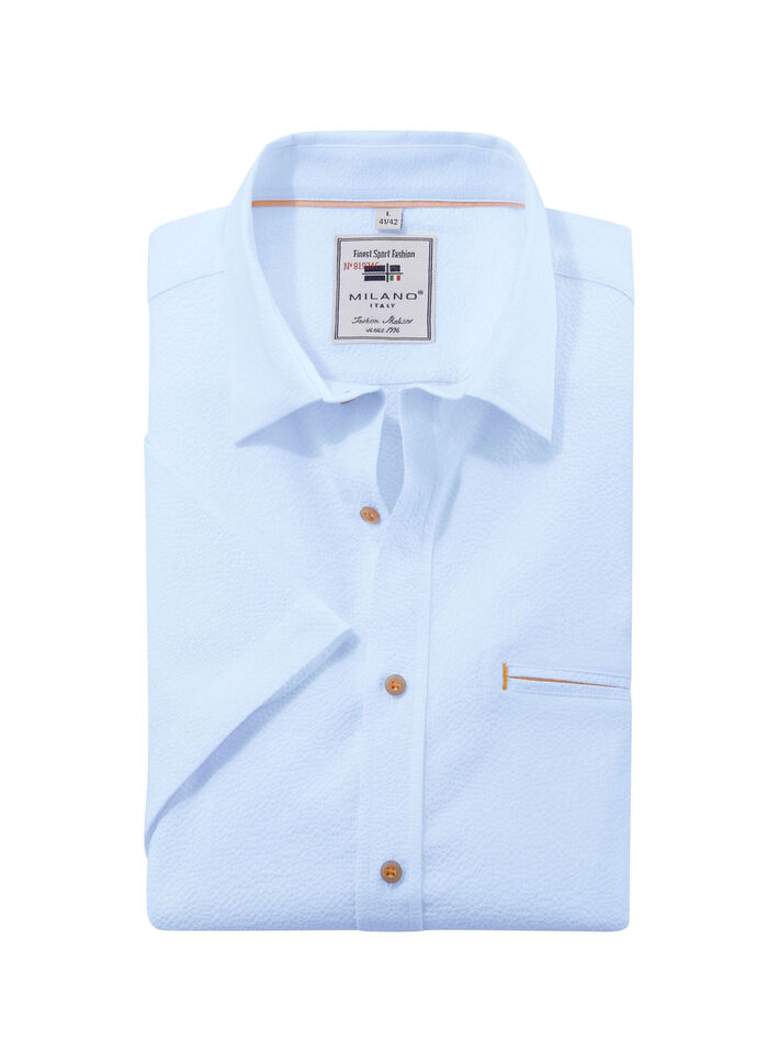 Seersucker Hemd von «Milano Italy» in 3 Farben HELLBLAU