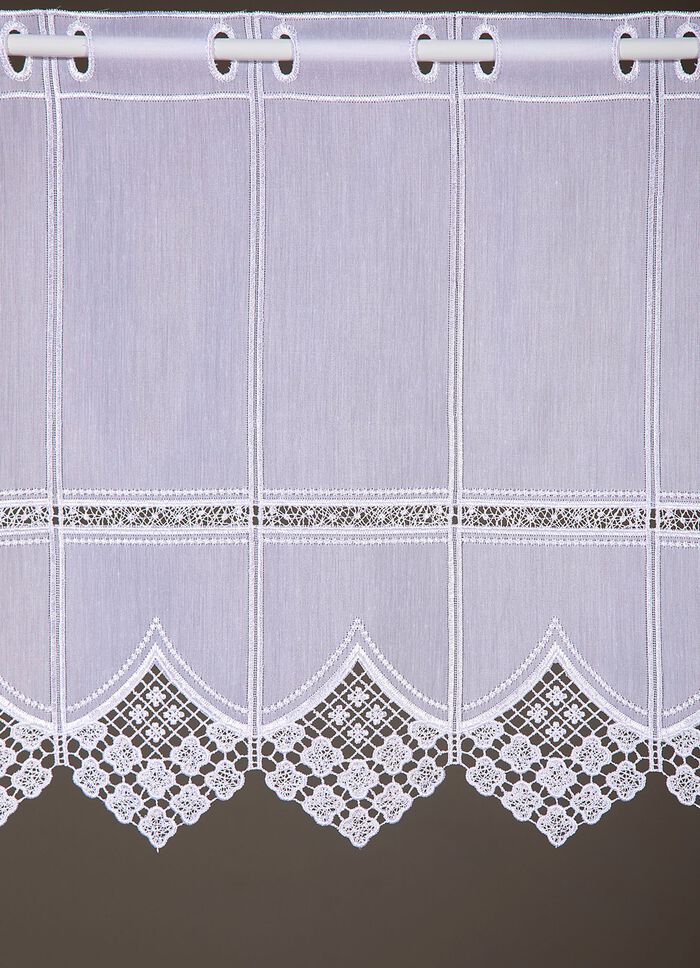 Kurzvorhang mit edler Macram&eacute;-Spitze und Stangendurchzug 