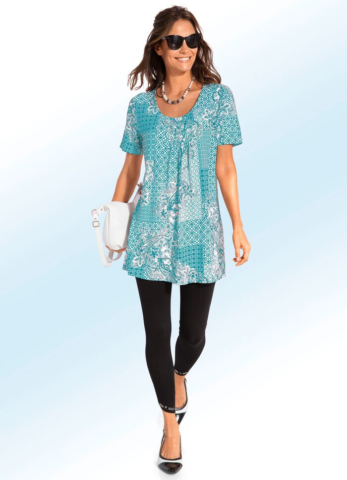 Longshirt mit Faltenlegung in 3 Farben MINT-WEISS