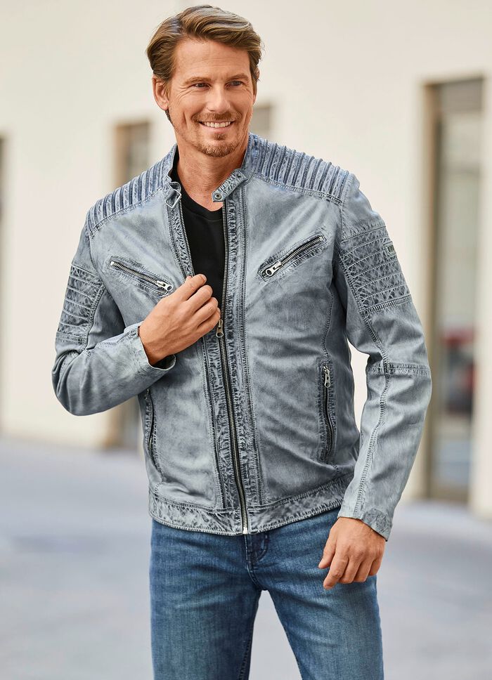 Lederkurzjacke mit Zierstepp 